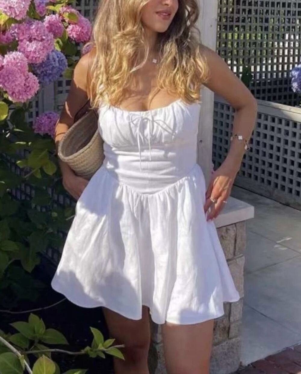 REFORMATION Daria Linen Mini Dress in White Size 10